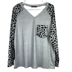 C.O.Z.Y leopard print pocket long sleeve cool feel lounge/sleep wear Sz S Gray